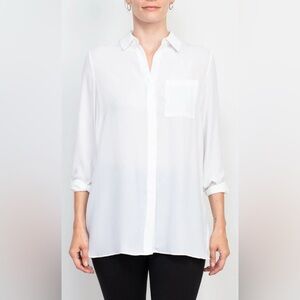 Cream Relaxed Blouse with Mandarin Collar and 3/4 Sleeves vintage